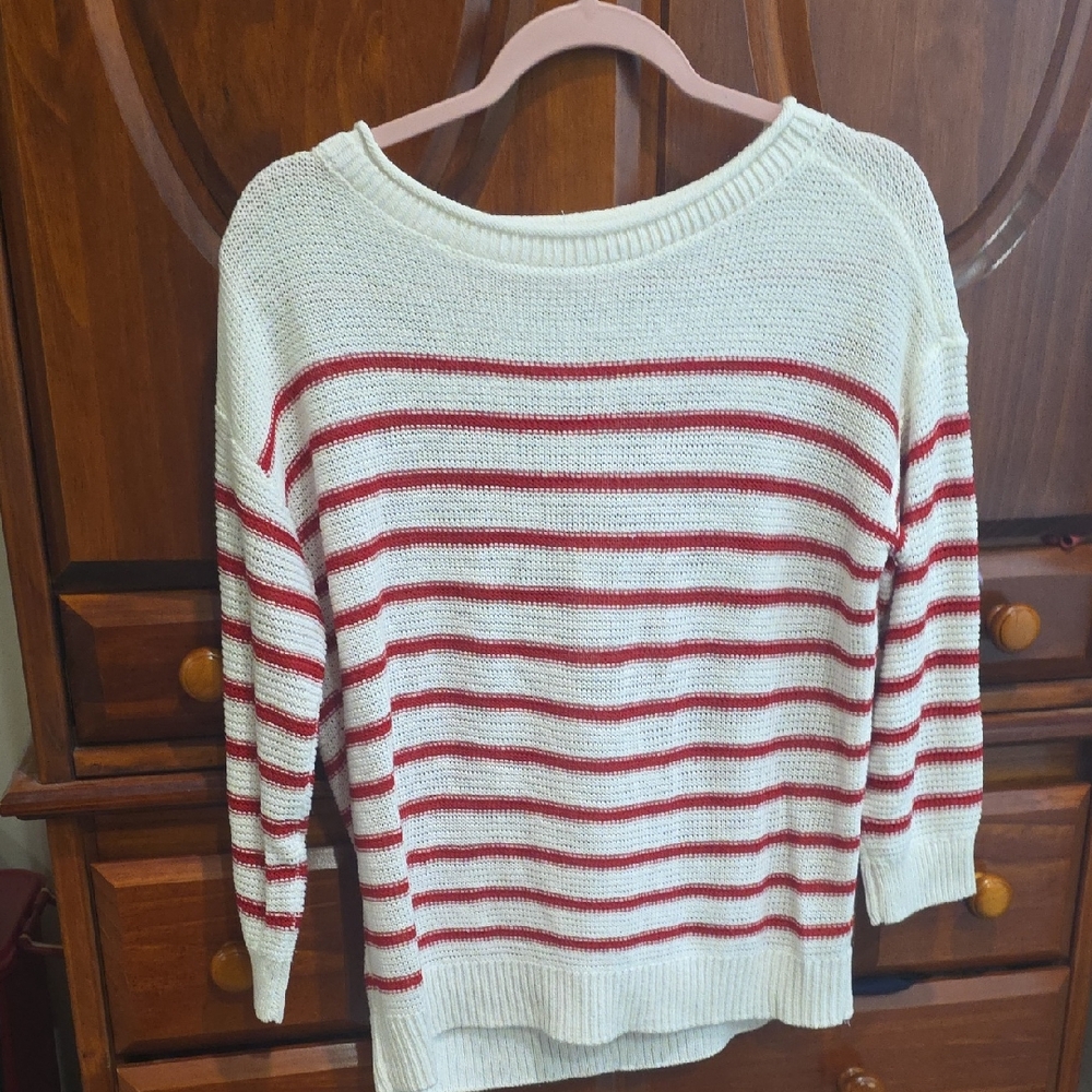 Loft Striped Red and White Women's Sweater